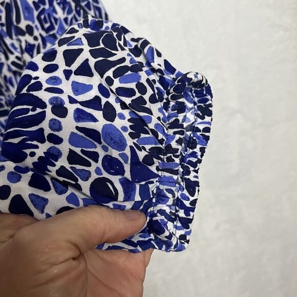 Lilly Pulitzer Willa Peasant Blouse Womens Size Medium Blue Black Beach Summer - Picture 3 of 12